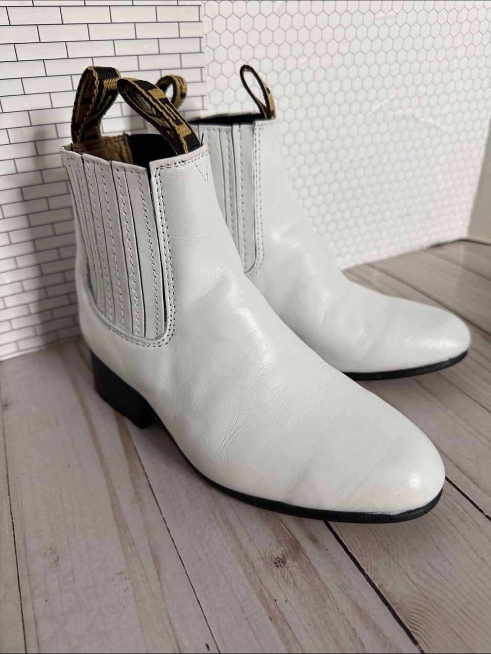 Boys White Leather Western Boots - Slip-On Style